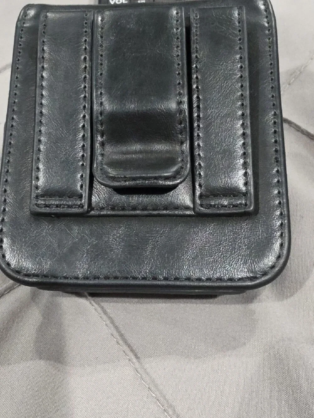 Black Leather Samsung Flip 6 Pouch Case with Magnetic Flap